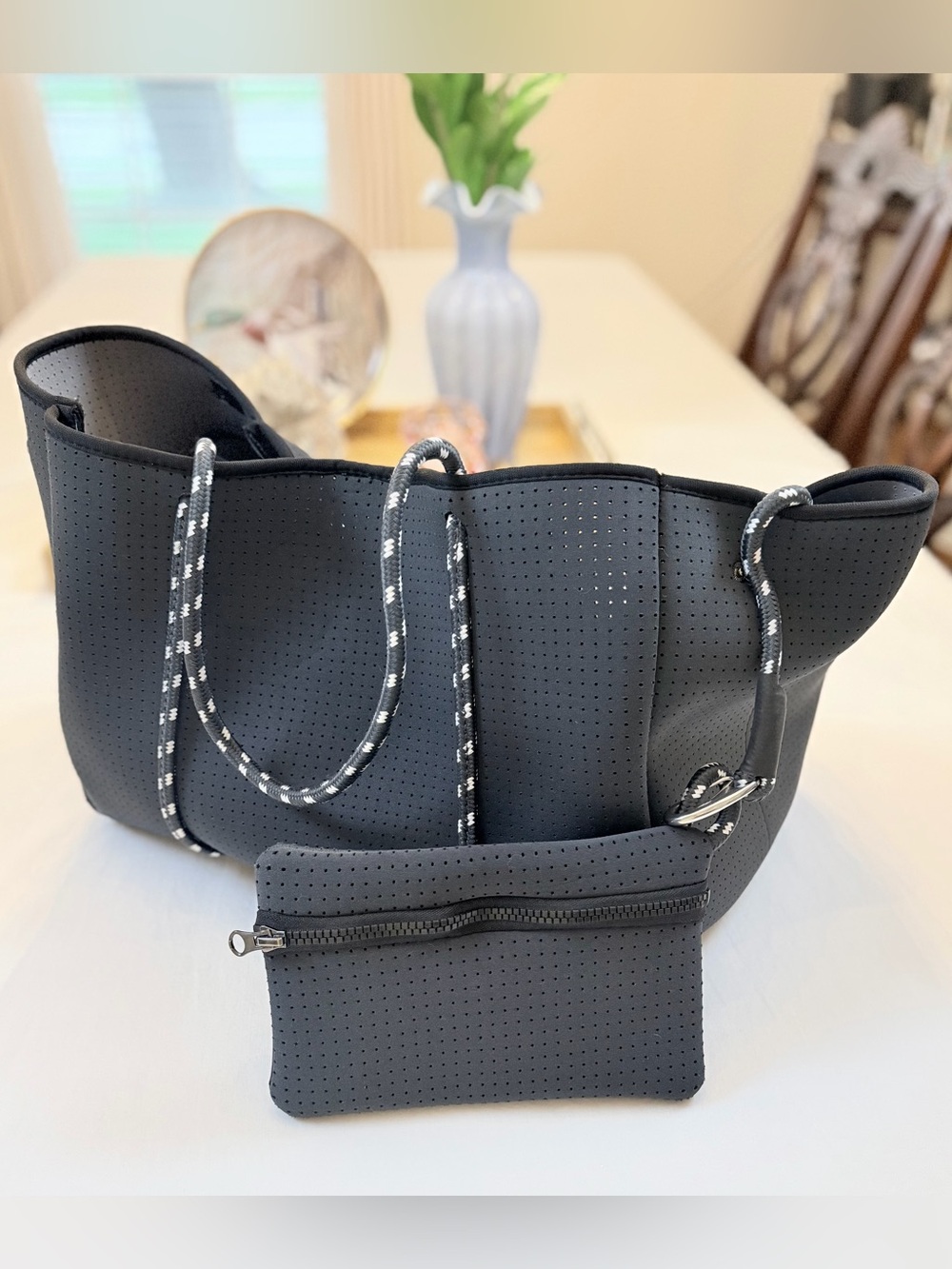 Popups Everyday Tote Bag with Pouch in Dark Graphite Paracord Straps & Detailing